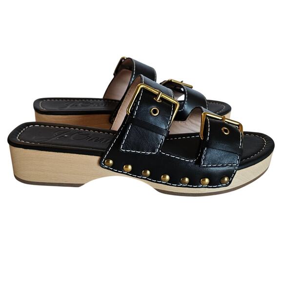J Crew Black Leather Double Buckle-strap Sandal Women's Size 7.5 Summer Vacation - Picture 1 of 10